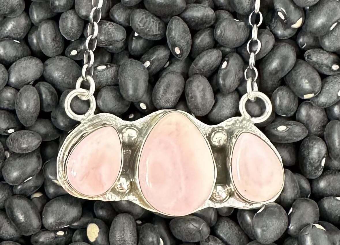 3 Stone Custom Pink Conch Bar Necklace