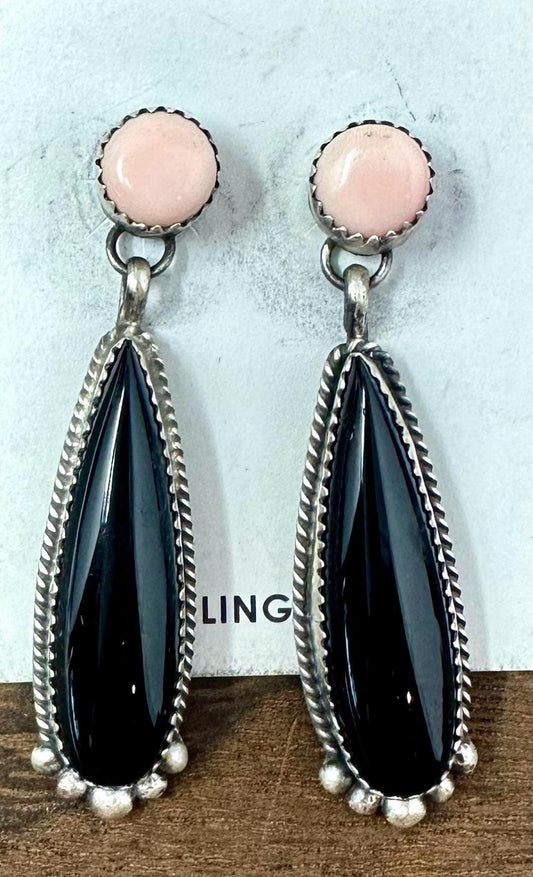 Pink Conch + Onyx Earring